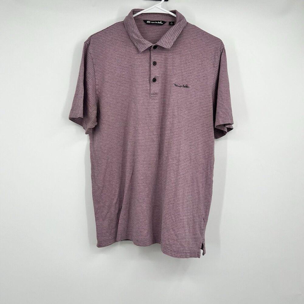 Travis Mathew Polo Shirt Mens L Pink Striped Golf Performance Athletic Casual